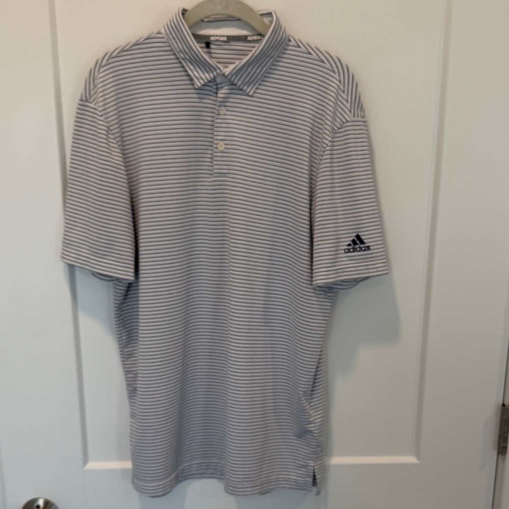 Adidas Men's Polo Shirt - Navy/Black and White Stripes